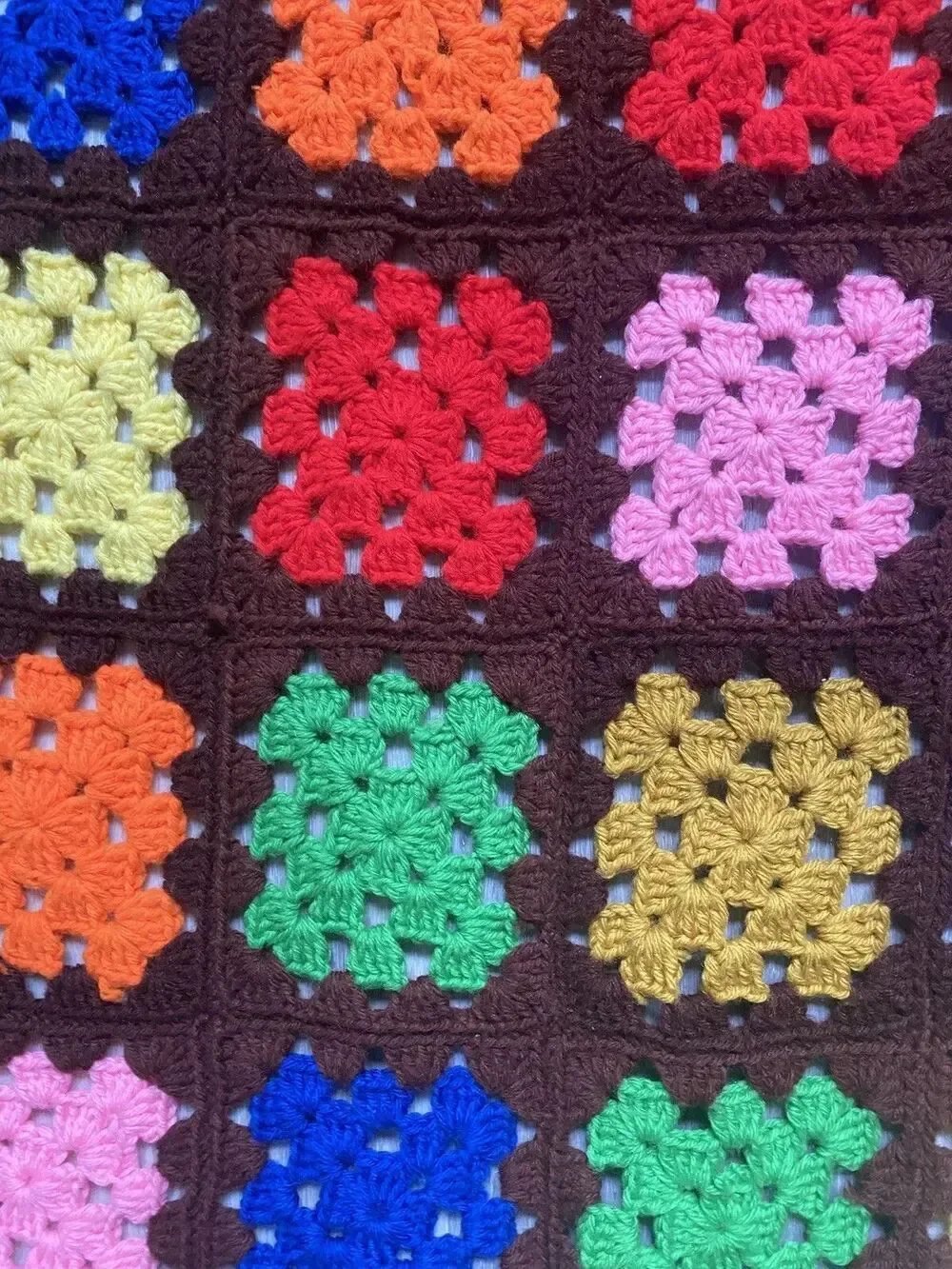 Handmade Crochet Granny Square Afghan Throw Blanket Brown Multicolor grannycore